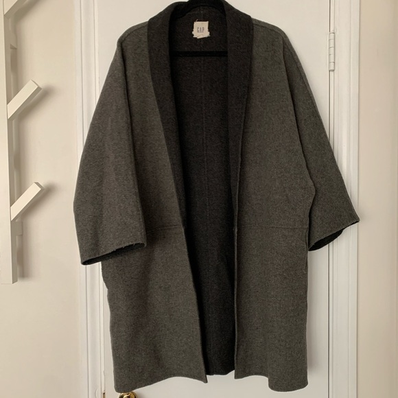 GAP Charcoal and Black Wool Blend Coat - Picture 2 of 6